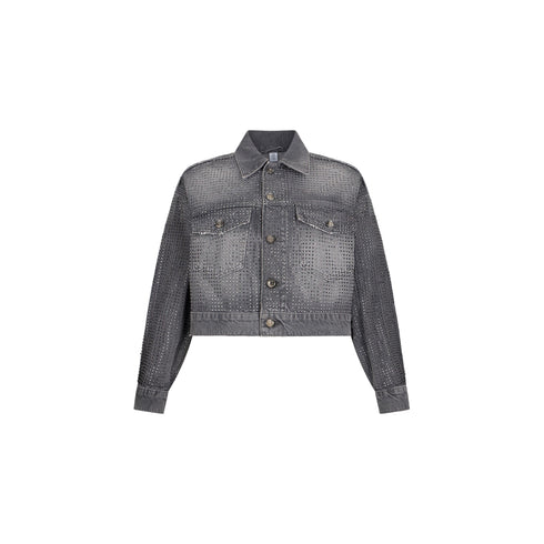 Giacca Donna cropped in denim con strass